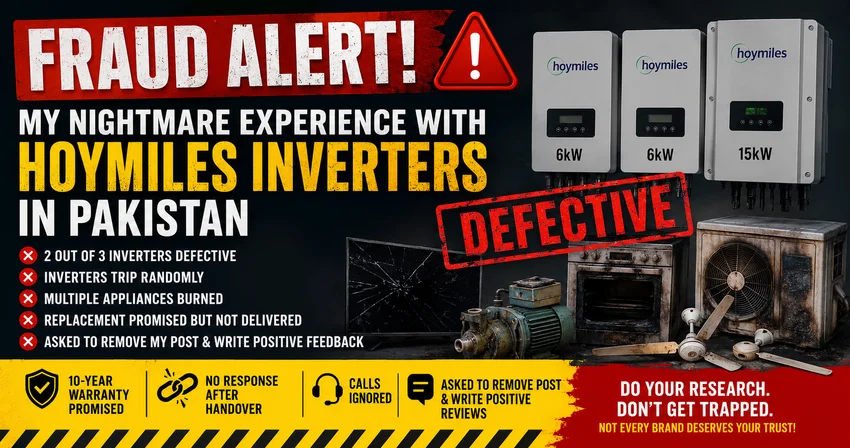 Consumer alert about reported Hoymiles inverter faults and warranty issues in Pakistan